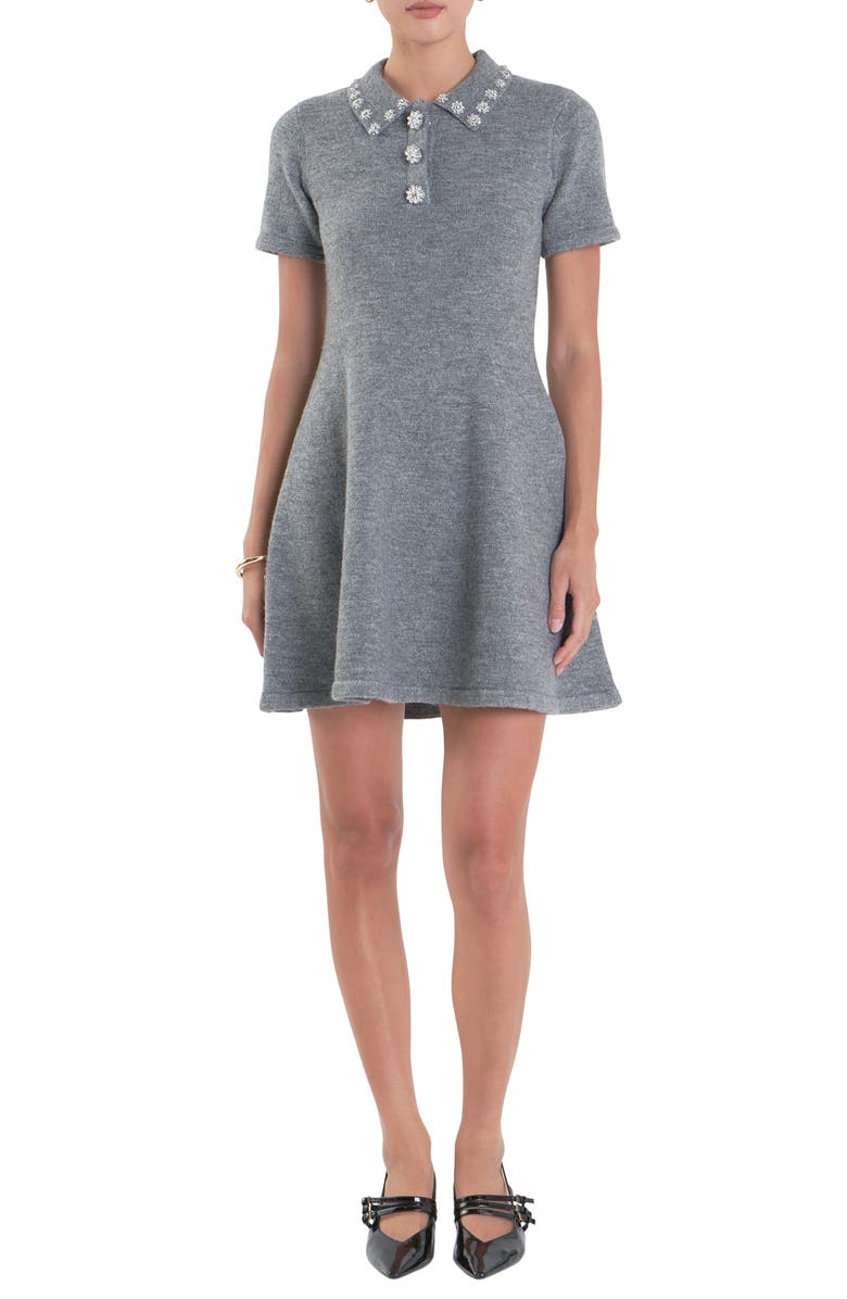 Endless Rose Flare Knit Minidress, Main, color, Grey