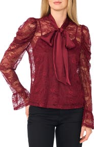CeCe Lace Tie Neck Top
