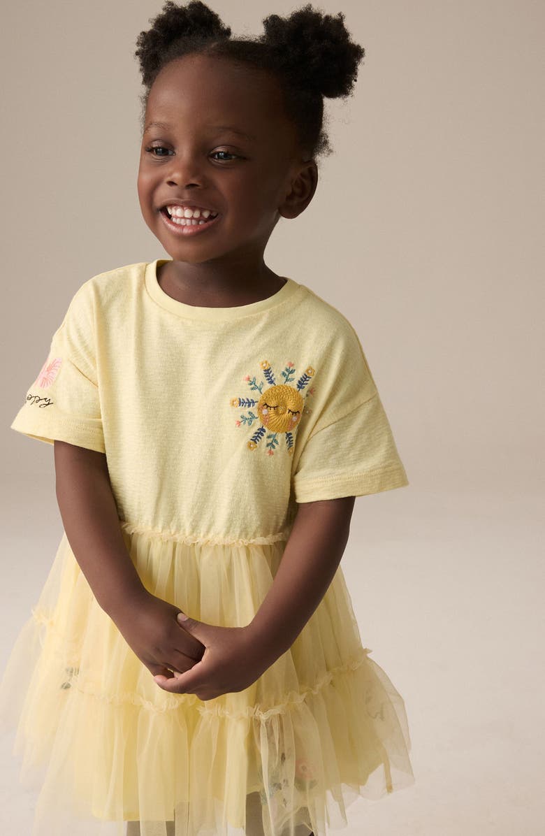 NEXT Kids' Embroidered Twofer Dress, Alternate, color, Yellow
