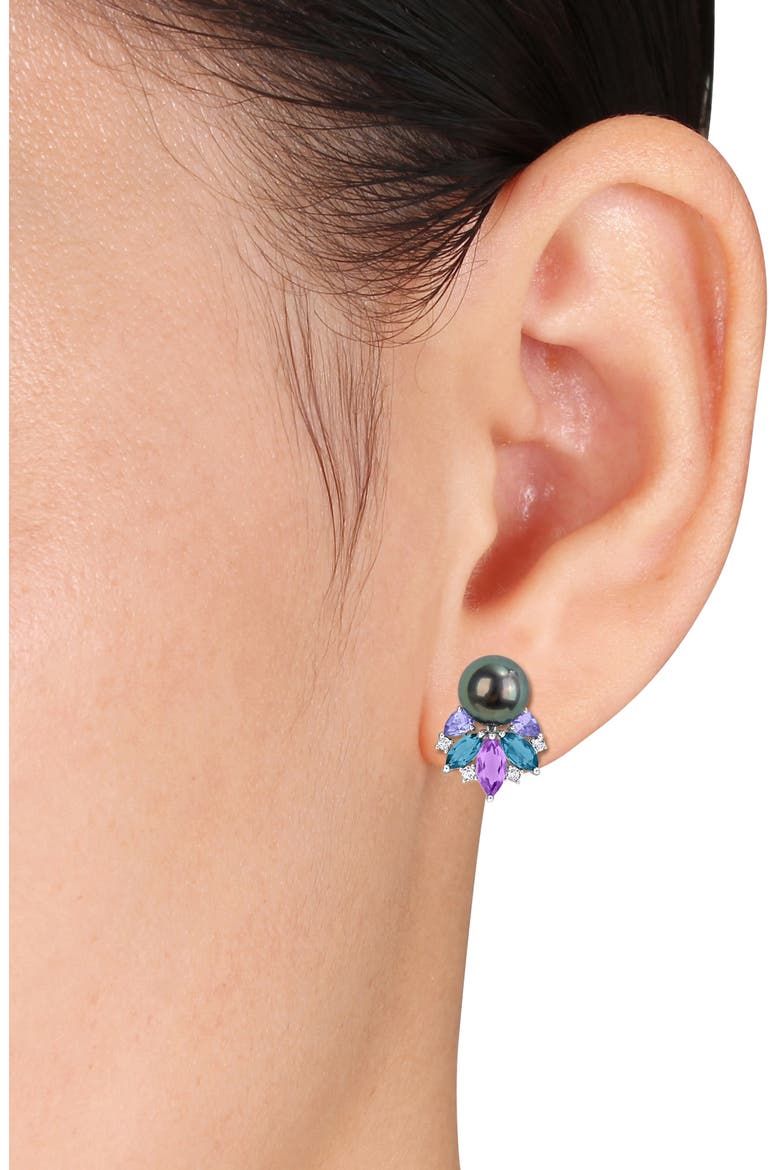 Tahitian Pearl Pendant Necklace & Stud Earrings Set, Alternate, color, PURPLE MULTI