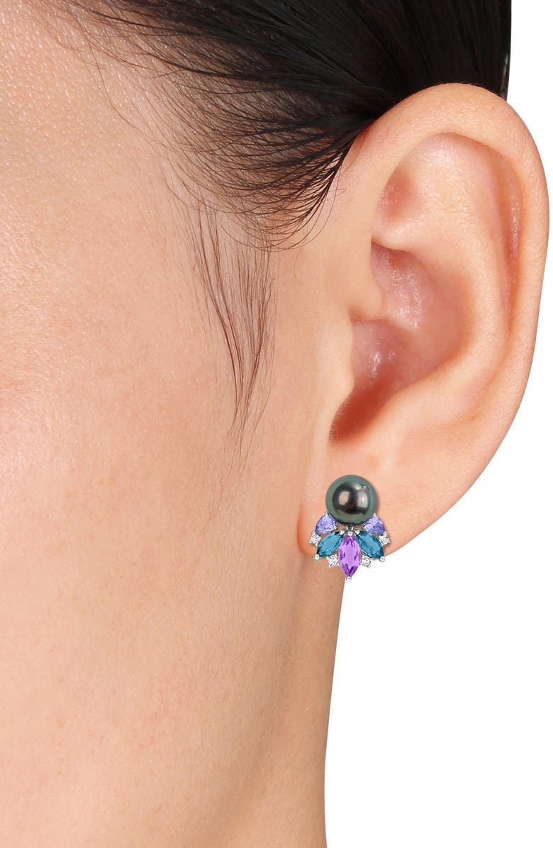 DELMAR Tahitian Pearl Pendant Necklace & Stud Earrings Set, Alternate, color, Purple Multi