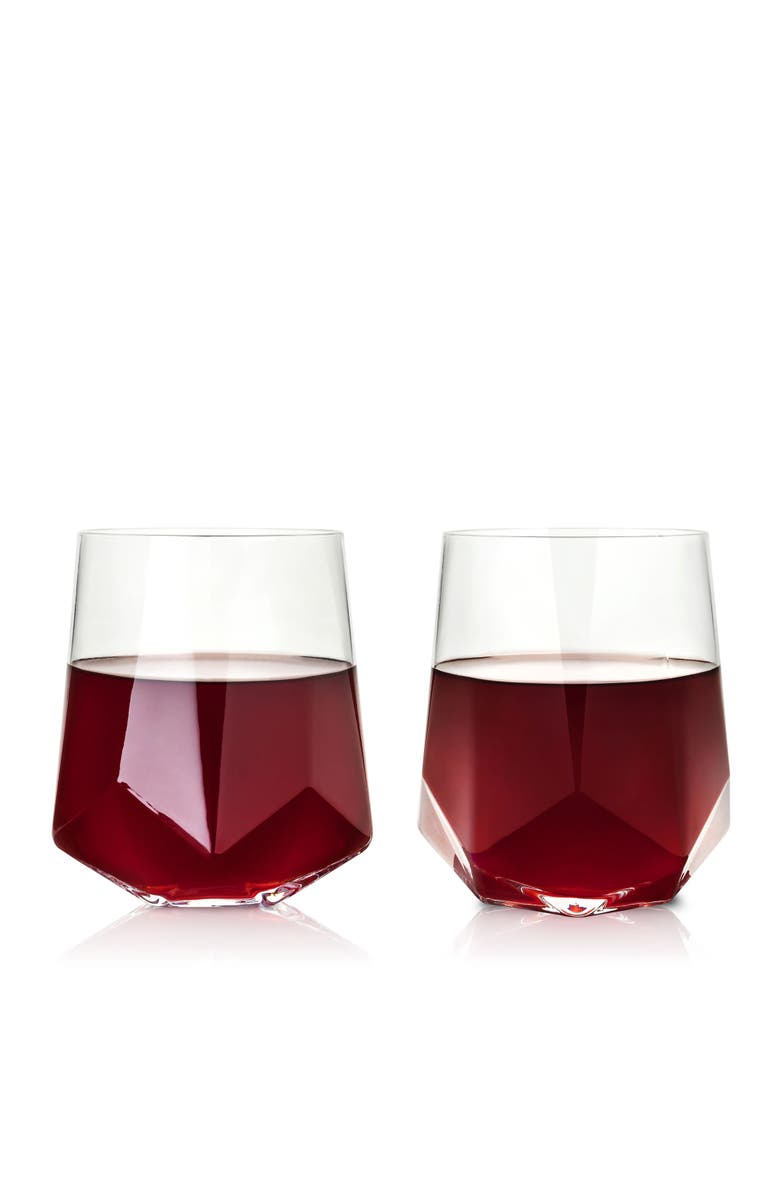 Viski Seneca Crystal Faceted Wine Glasses Set of 2, Main, color, Clear