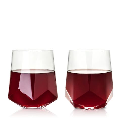 Seneca Crystal Faceted Wine Glasses Set of 2