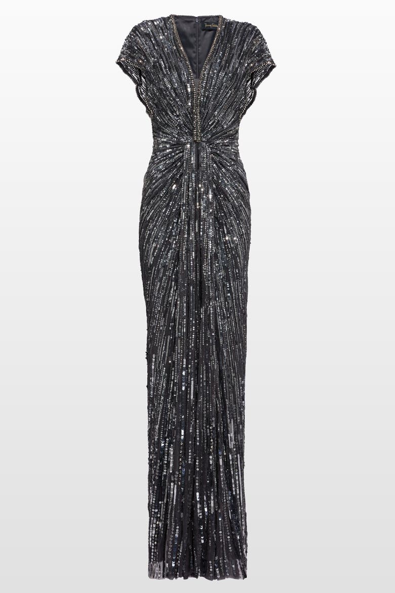 Zola Sequin-Embellished V-neck Maxi Dress, Main, color, Shadow Grey