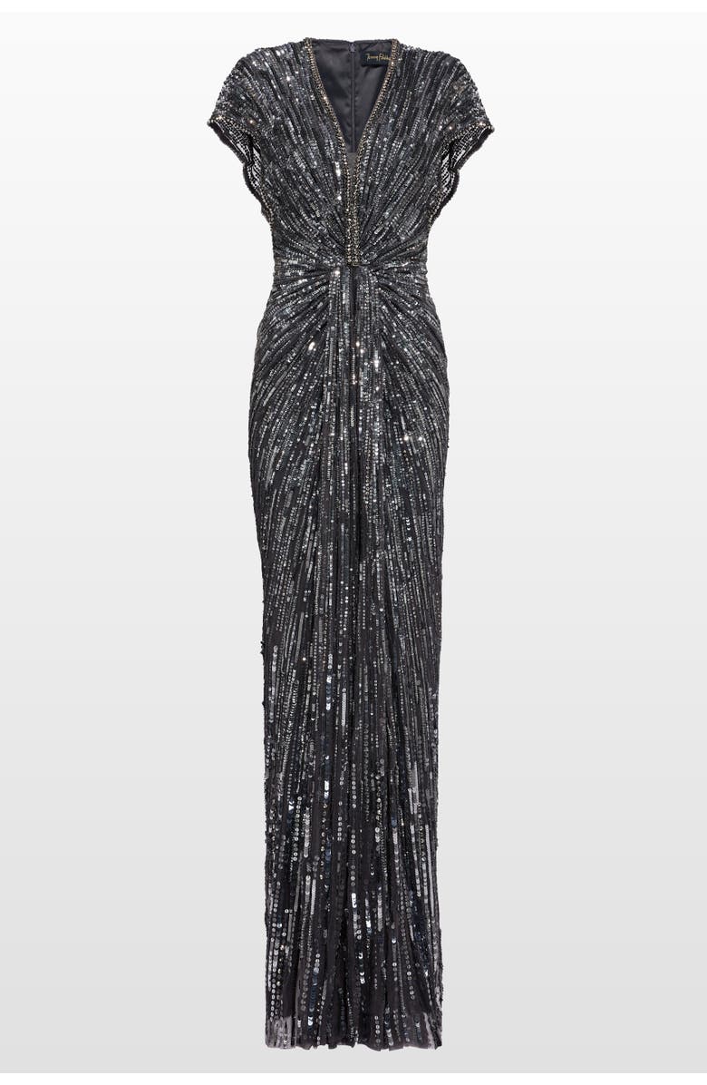 Jenny Packham Zola Sequin-Embellished V-neck Maxi Dress, Main, color, Shadow Grey