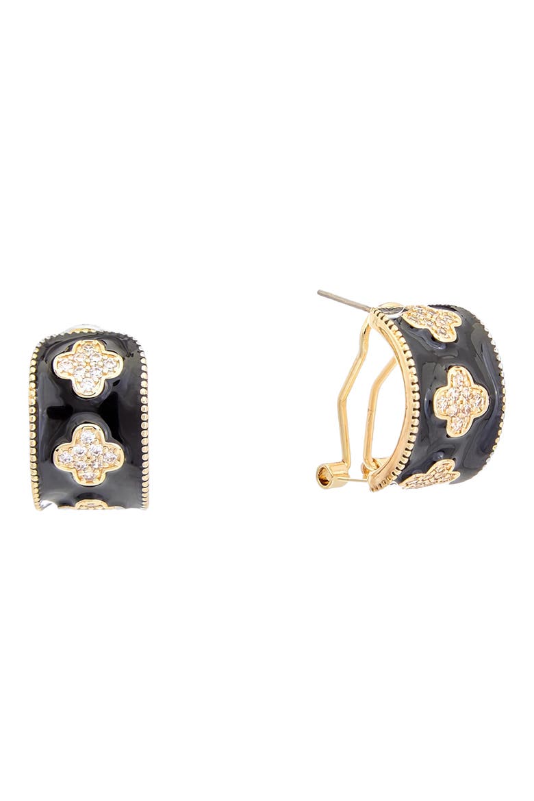 Cubic Zirconia Clover Enamel Huggie Hoop Earrings, Main, color, YELLOW
