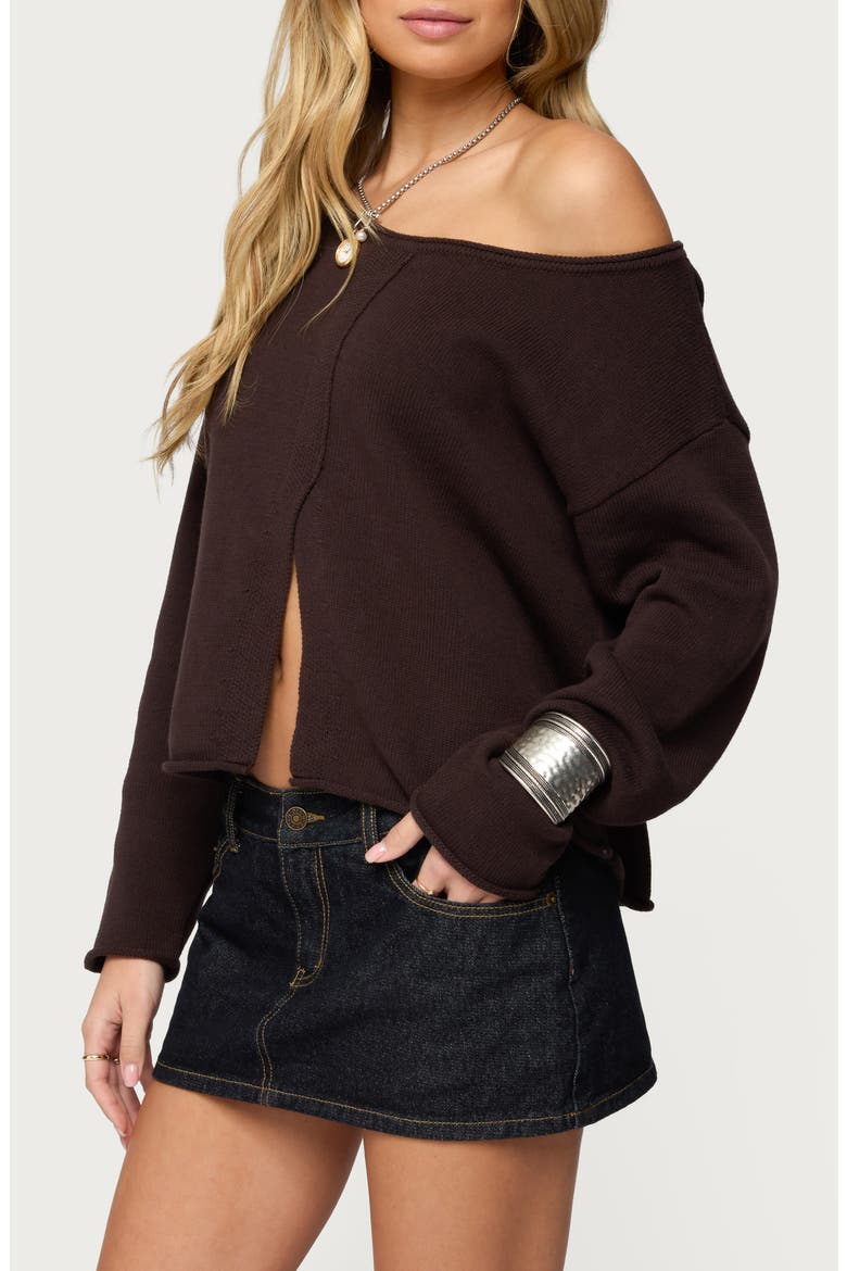 Moyra One Shoulder Knit Sweater, Alternate, color, BROWN