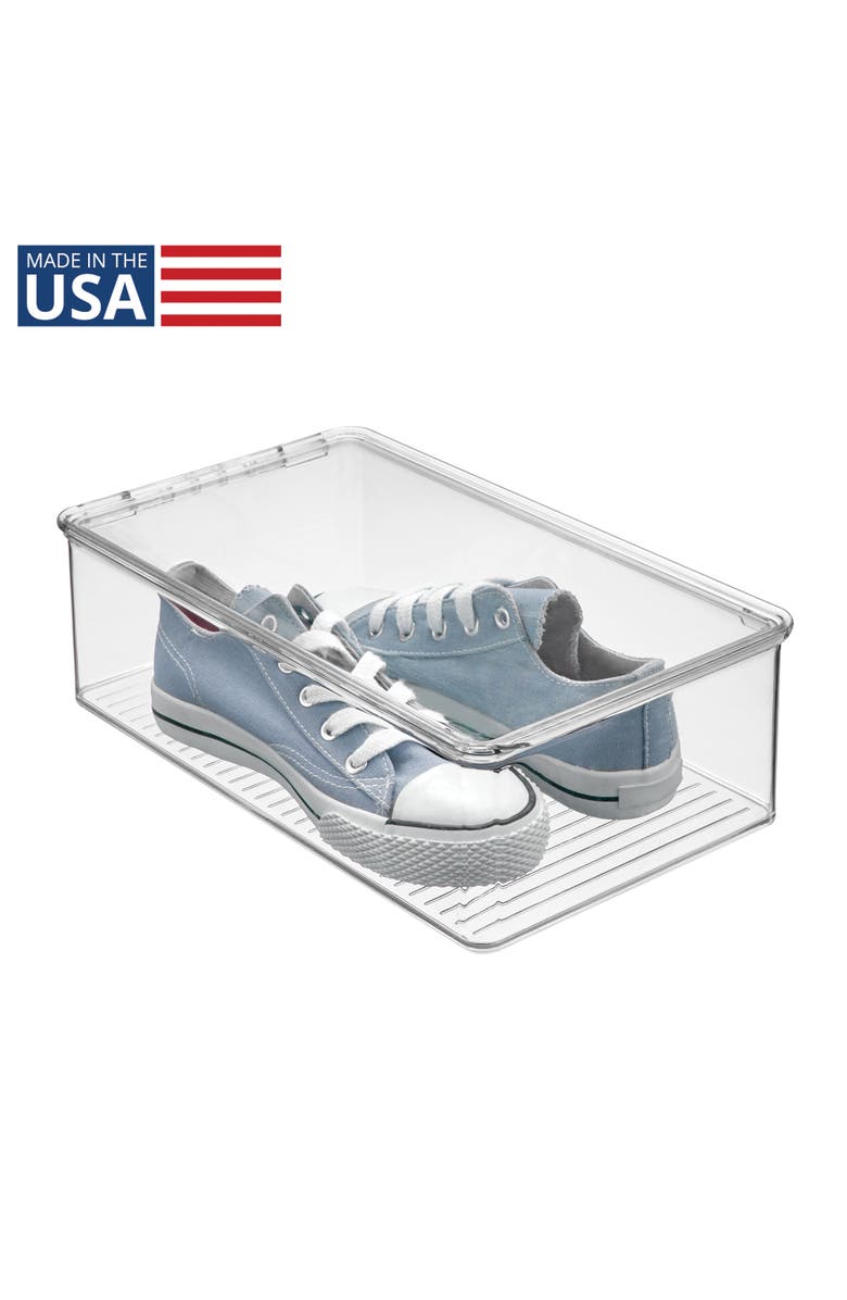 iDesign Stackable Plastic Shoe Box with Hinged-Lid for Sneakers, Sandals, and Flats, Clear, Alternate, color, Clear