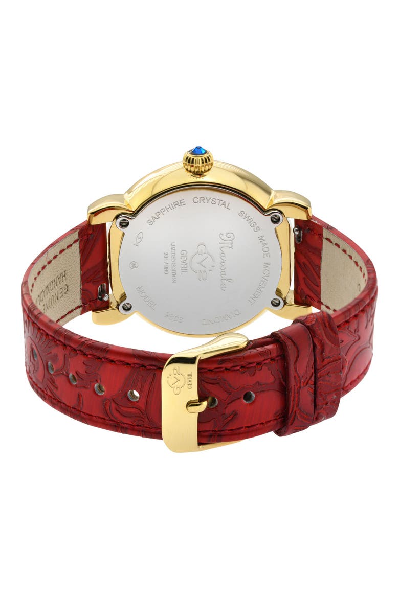Women's Marsala Diamond Dial Leather Strap Watch, 37mm, Alternate, color, RED