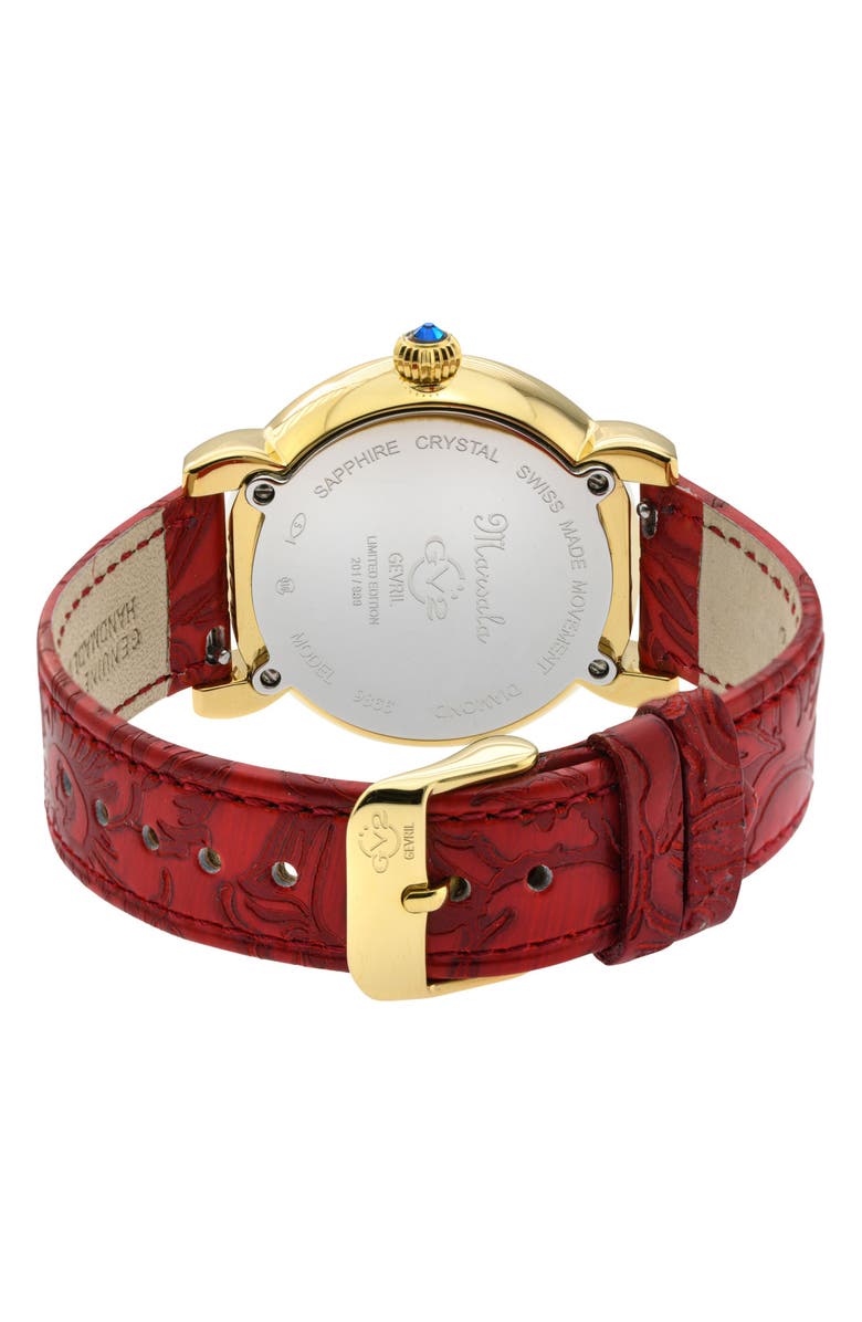 GV2 Women's Marsala Diamond Dial Leather Strap Watch, 37mm, Alternate, color, Red