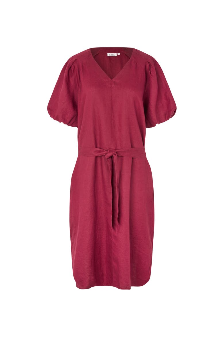 Manalirae Linen V-Neck Puff Sleeve Dress, Alternate, color, Beet Red