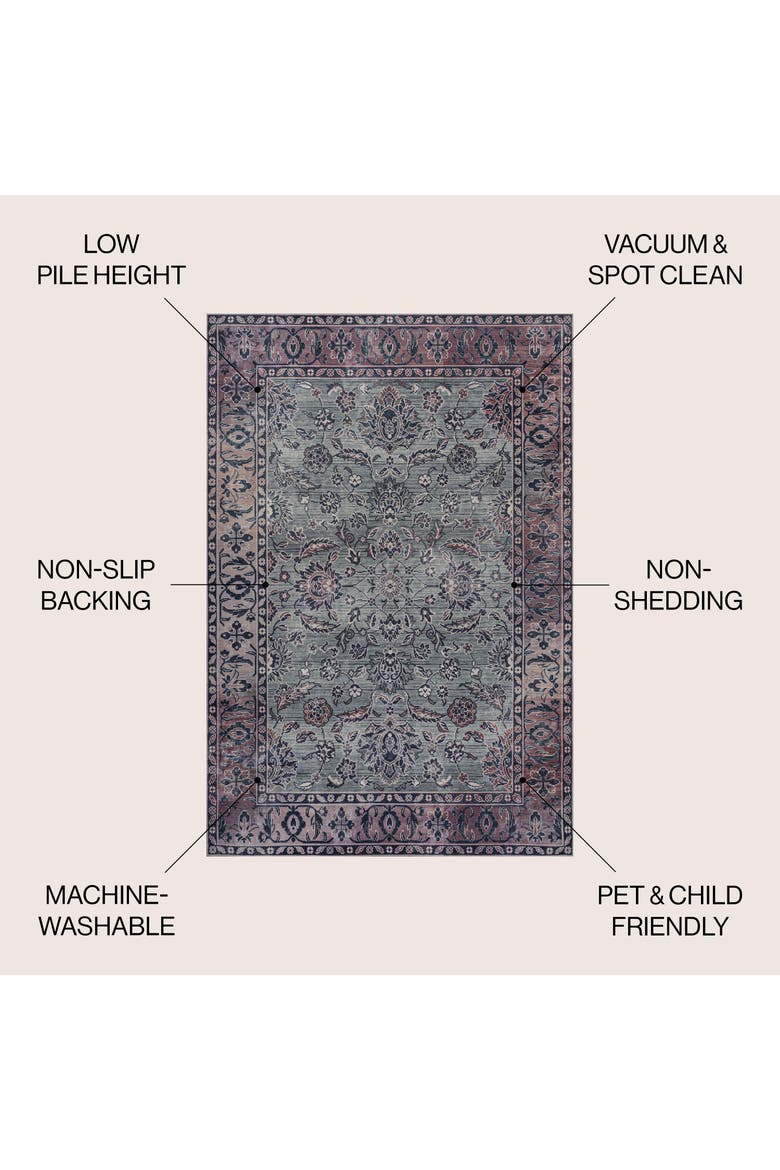 Victoria Ornate Persian All-Over Machine-Washable Area Rug, Alternate, color, Purple/Gray