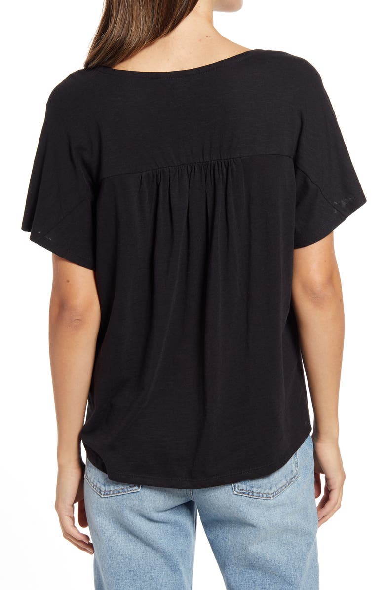 Caslon<sup>®</sup> Gathered V-Neck T-Shirt, Alternate, color, 