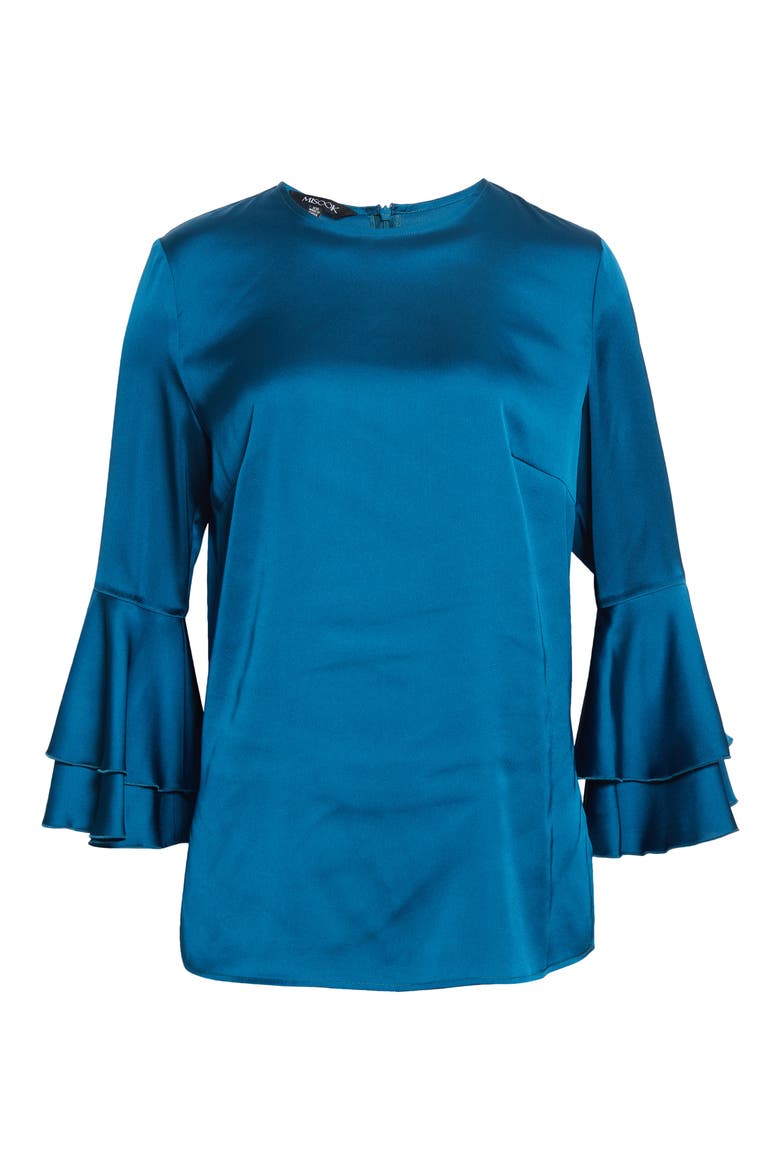 Layered Bell Sleeve Crêpe de Chine Top, Alternate, color, GALACTIC TEAL