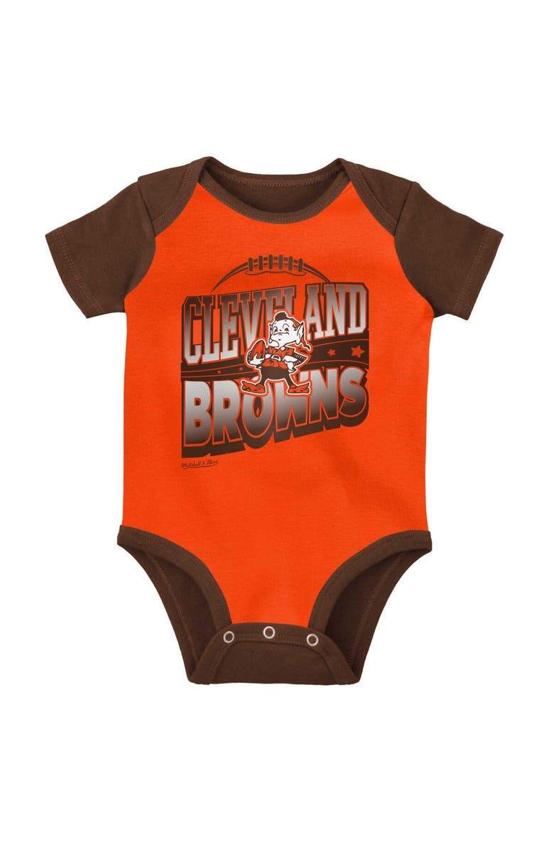 Mitchell & Ness Newborn & Infant Mitchell & Ness Orange/Brown Cleveland Browns Throwback Big Score Bodysuit, Bib & Bootie Set, Alternate, color, Orange