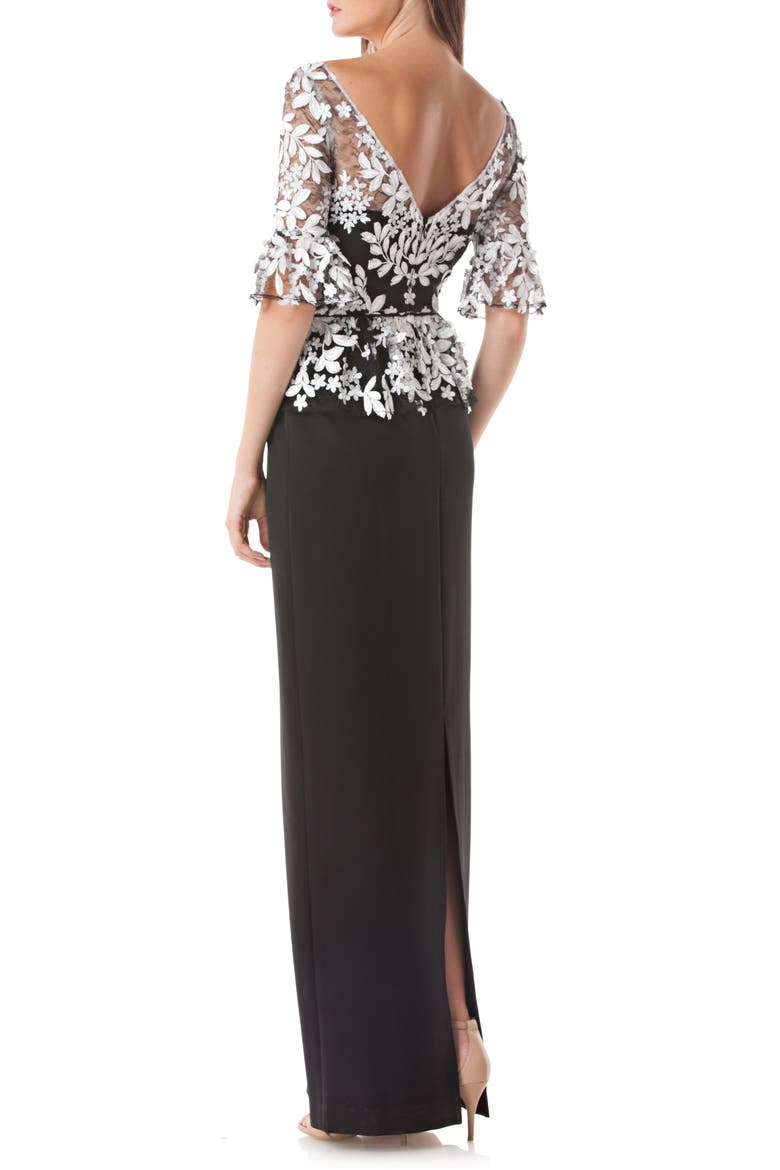 Embroidered Mock Two-Piece Gown, Alternate, color, IVORY/ BLACK