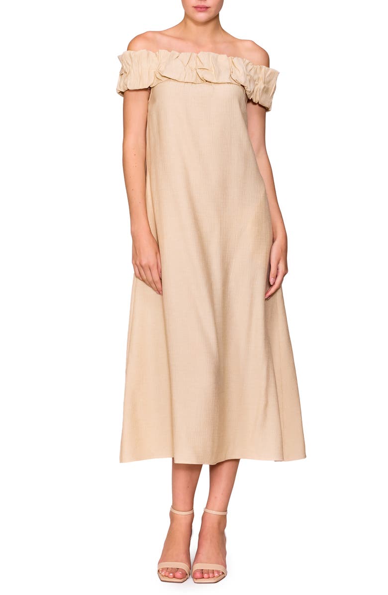 MELLODAY Off the Shoulder Shift Cocktail Dress, Main, color, Beige