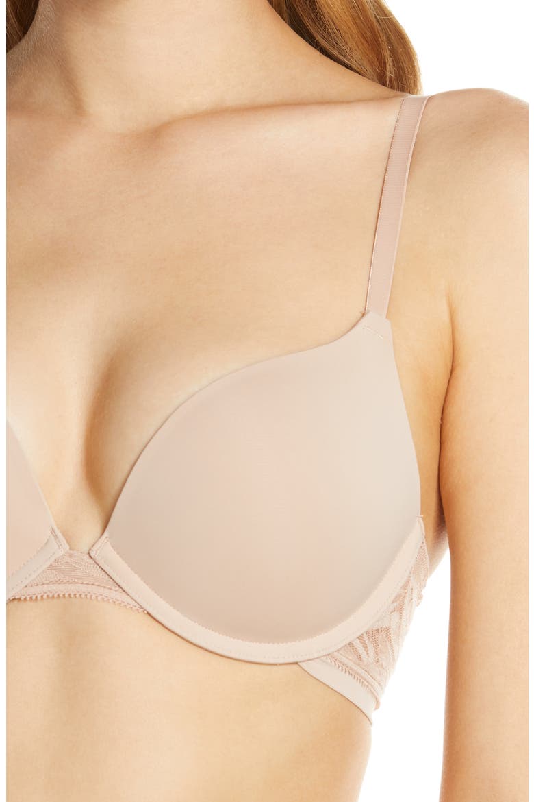 Sleek Micro Lace Underwire Convertible Push-Up Bra, Alternate, color, CHAMPAGNE