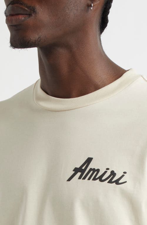 Amiri City Beige Crewneck T-shirt With Logo Detail On The Front And Maxi Logo Print On The Rear In Cotton  In Neutral
