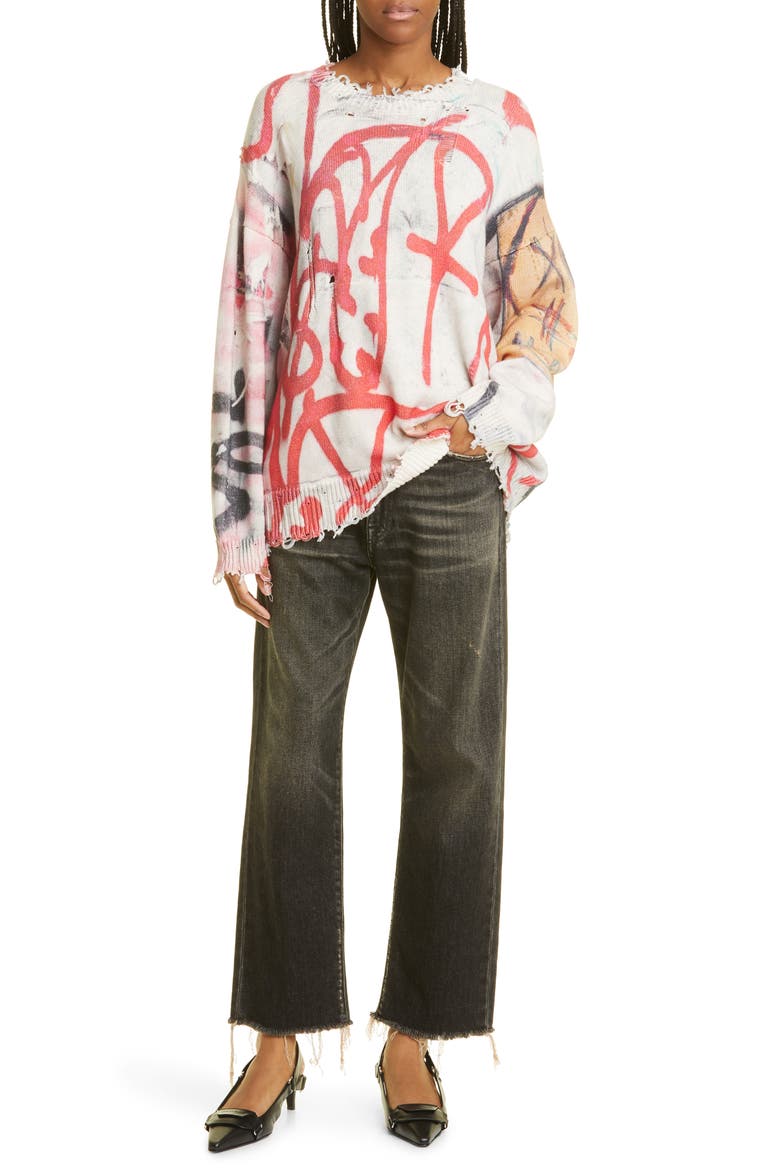 Distressed Fray Hem Stretch Boyfriend Jeans, Alternate, color, ABBEY BLACK