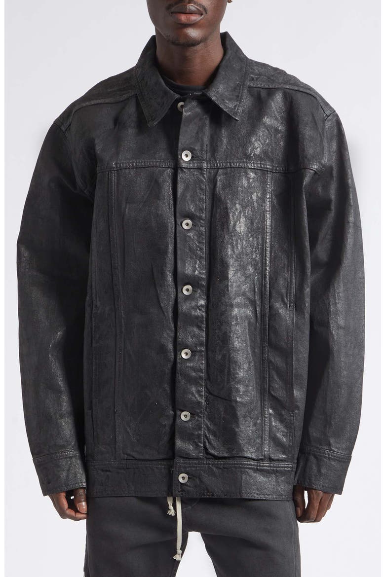 Jumbo Worker Coated Denim Jacket, Main, color, BLACK