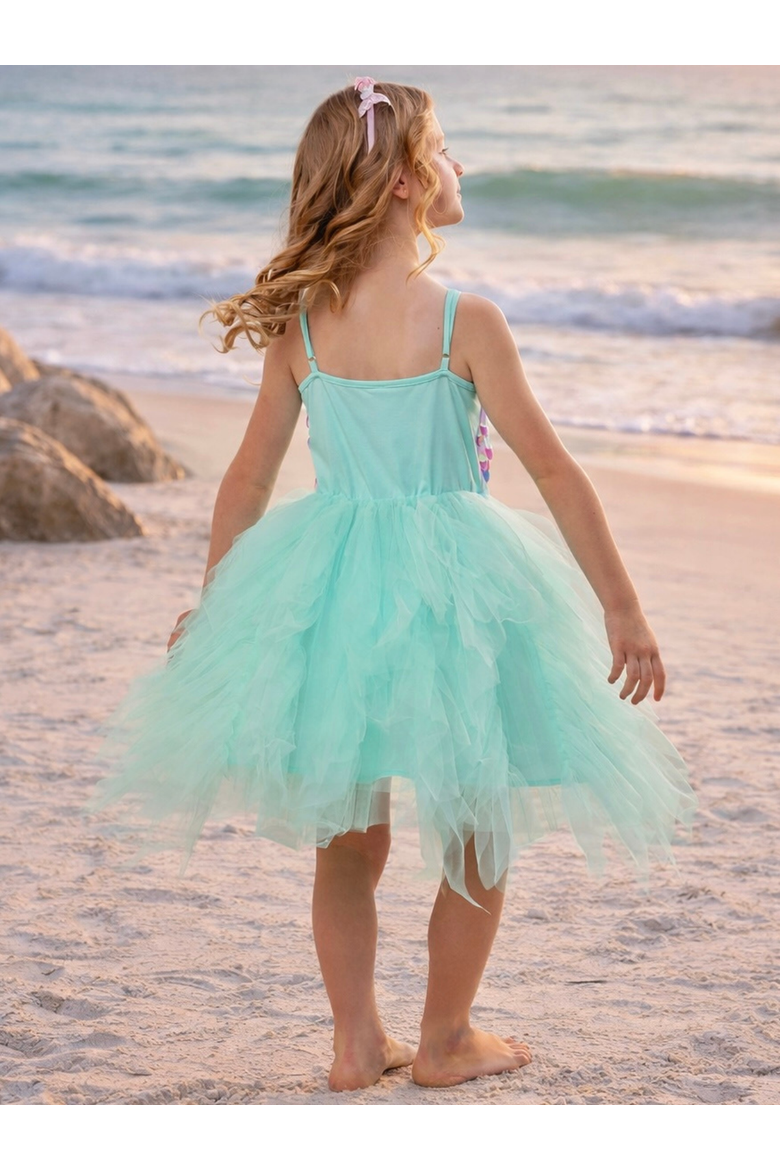 Iridescent Aqua Mermaid Sequin Party Dress, Alternate, color, Blue-Green