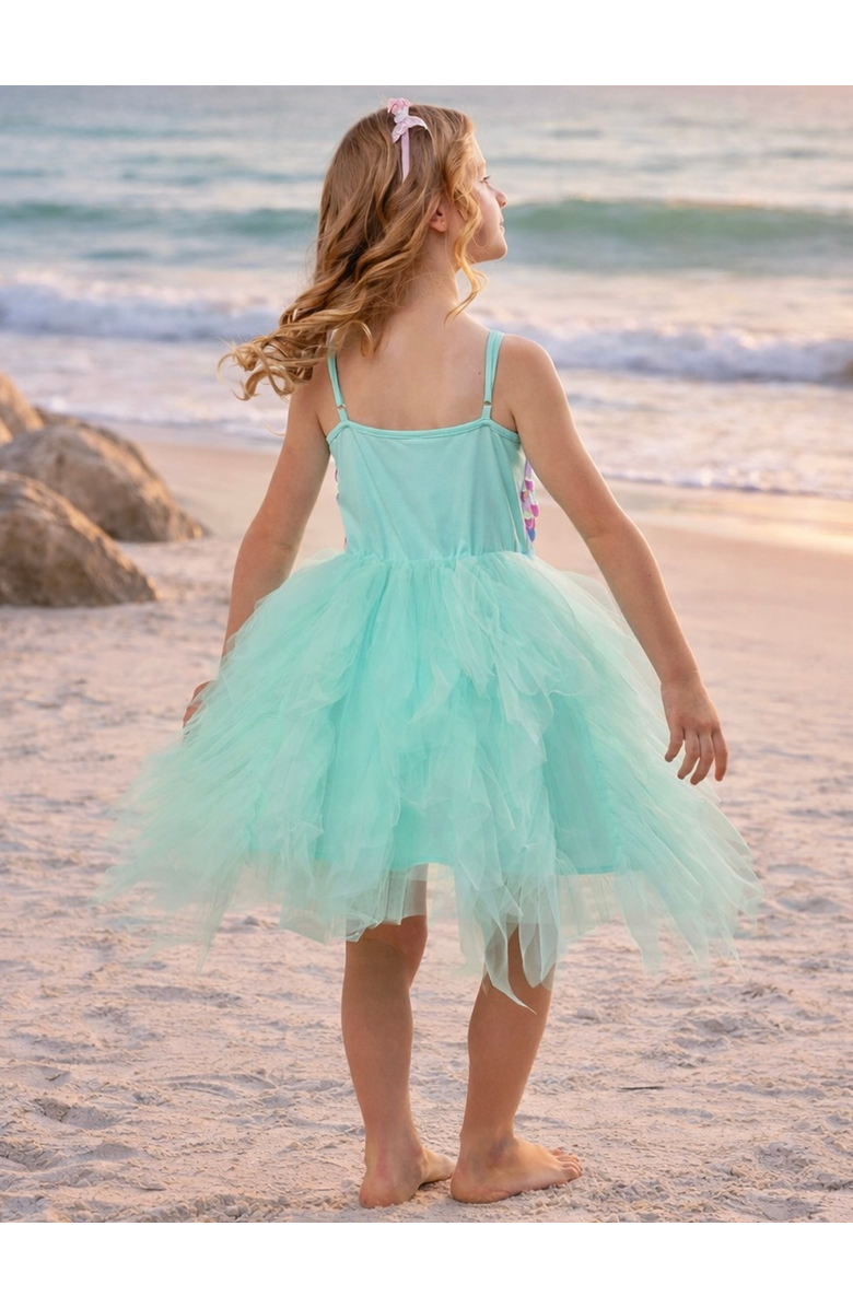 Mia Belle Girls Iridescent Aqua Mermaid Sequin Party Dress, Alternate, color, Blue-Green