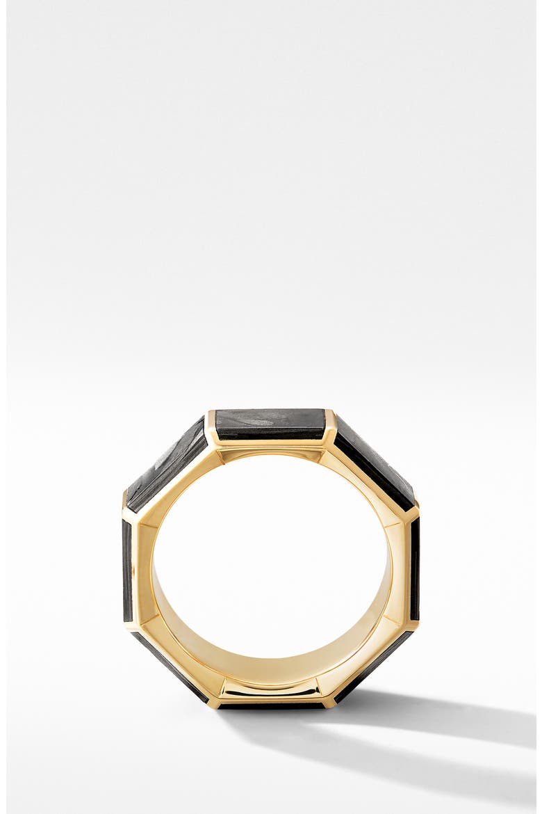 Faceted 18k Yellow Gold Band Ring with Forged Carbon, Alternate, color, GOLD/ FORGED CARBON