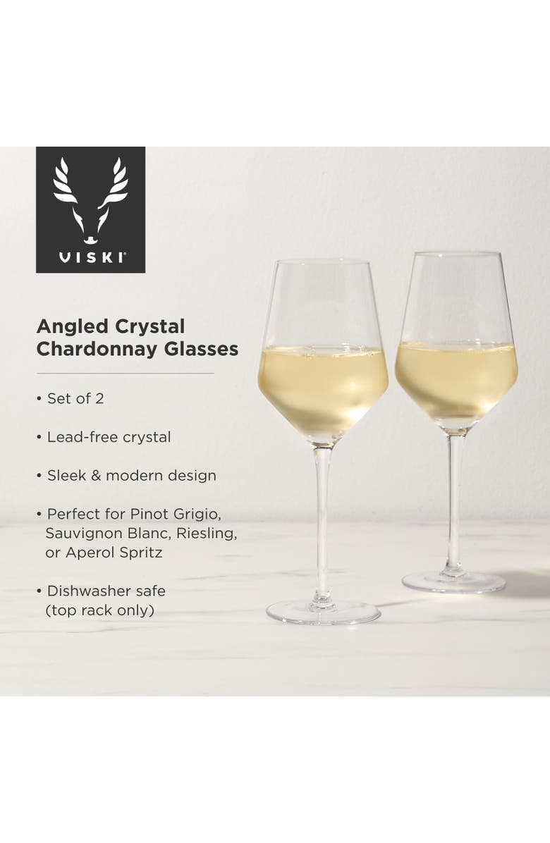 Viski Raye Crystal Angled Chardonnay Glasses Set of 2, Alternate, color, Clear