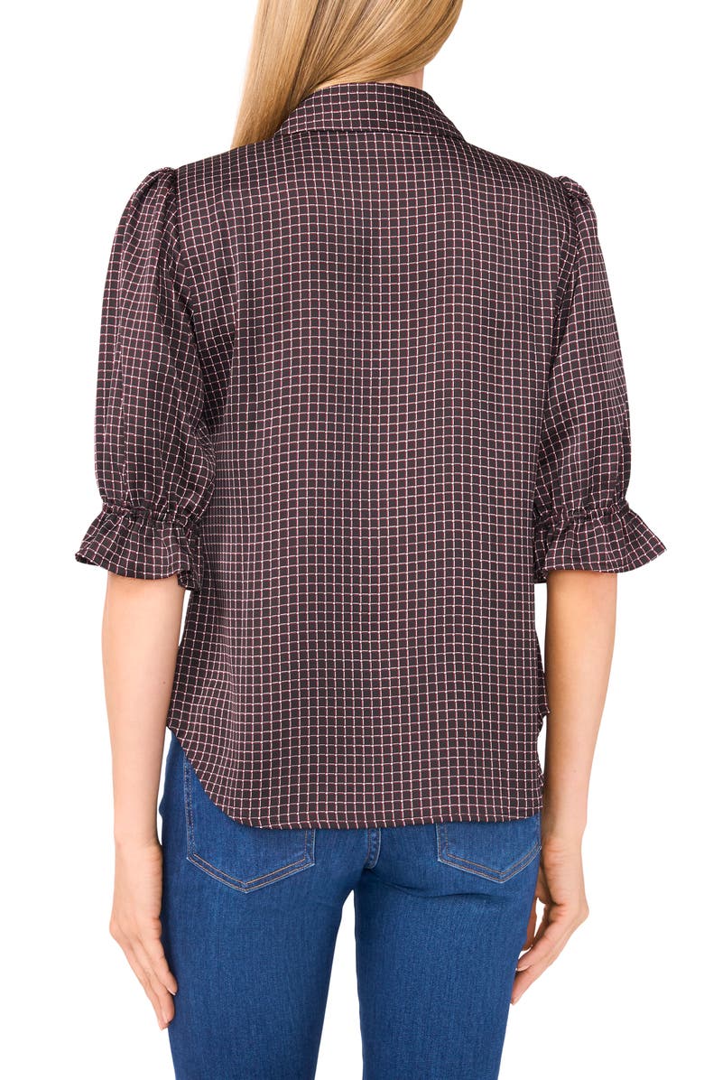 CeCe Geo Print Elbow Sleeve Button-Up Satin Shirt, Alternate, color,