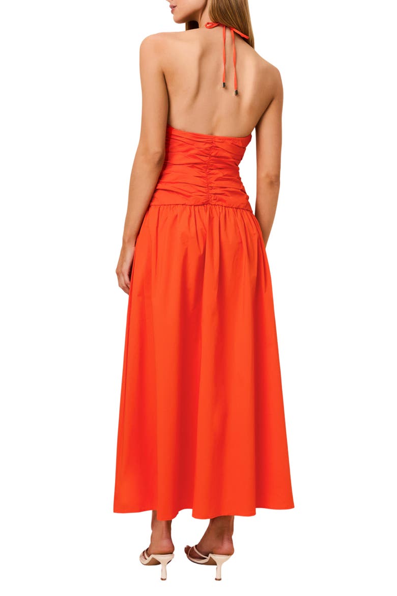 The Adina Center Ruched Halter Neck Stretch Cotton Maxi Dress, Alternate, color, HABANERO