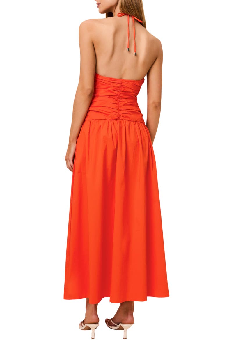 Solid & Striped The Adina Center Ruched Halter Neck Stretch Cotton Maxi Dress, Alternate, color, Habanero