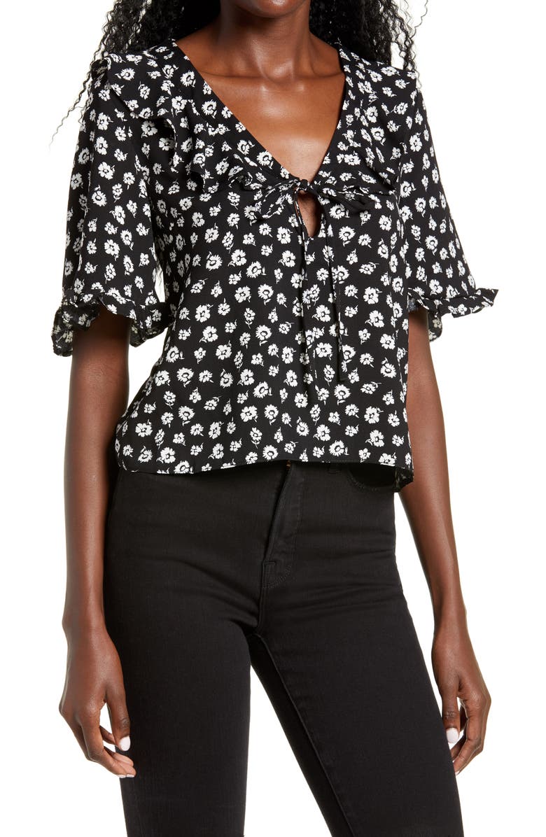 Topshop Maisie Floral Frill Keyhole Blouse, Main, color, 