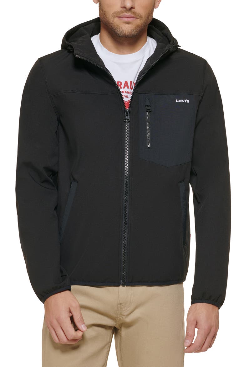 Levi's® Performance Hooded Rain Jacket, Main, color, BLACK