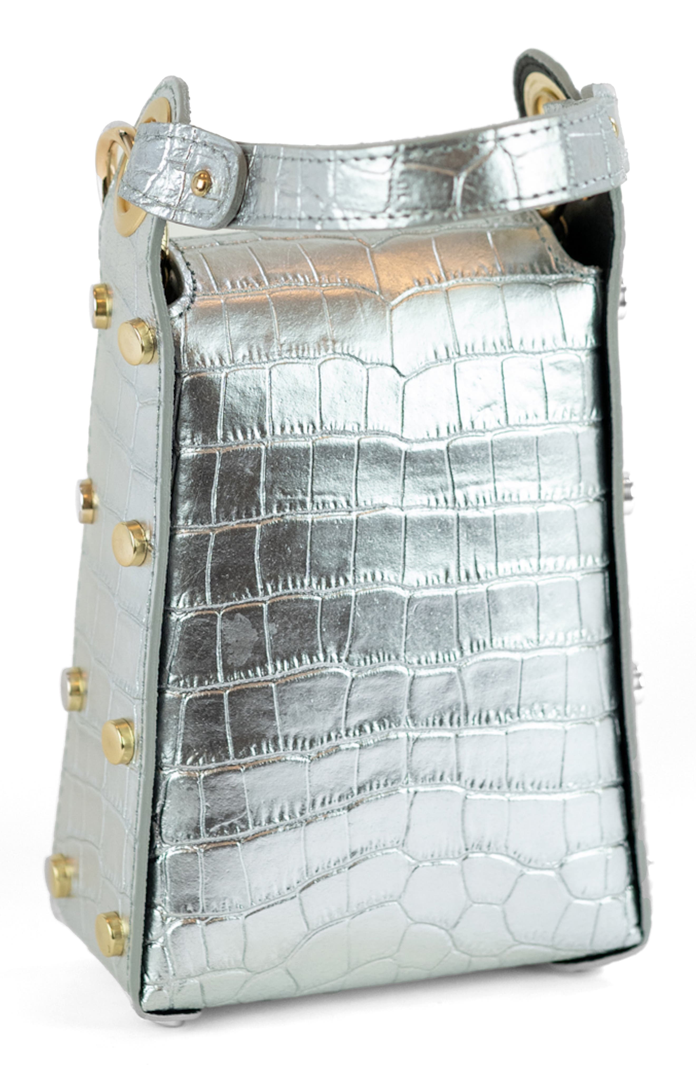 Persaman New York Anette Croc-Embossed Leather Crossbody Bag, Alternate, color, Platinum