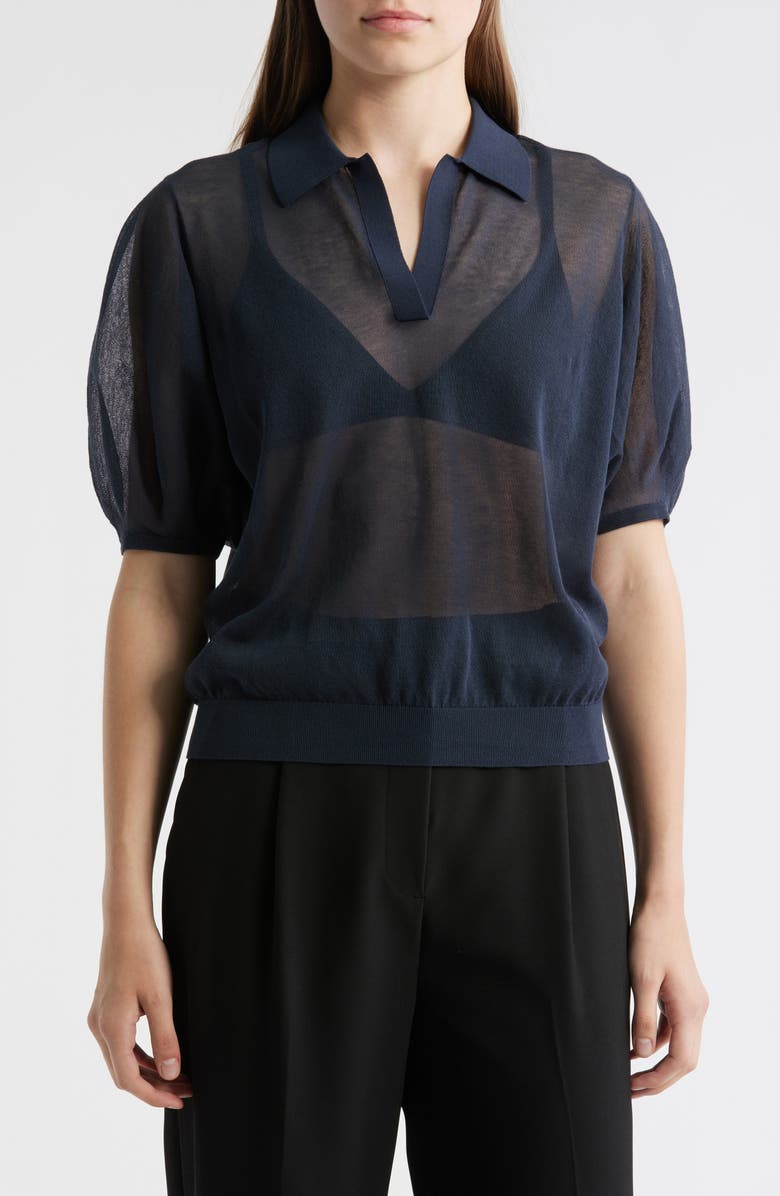 Theory Puff Sleeve Crepe Knit Polo, Main, color, Nctrn Way