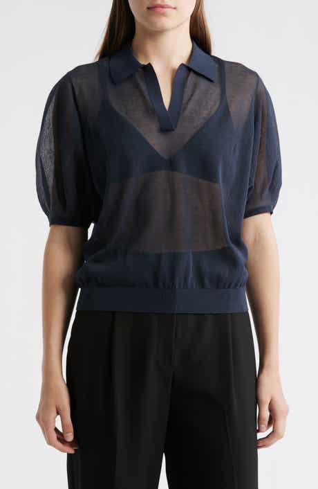 Theory Puff Sleeve Crepe Knit Polo