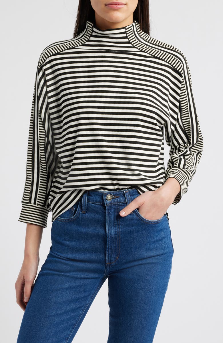 Wit & Wisdom Stripe Mock Neck Rib Top, Main, color,