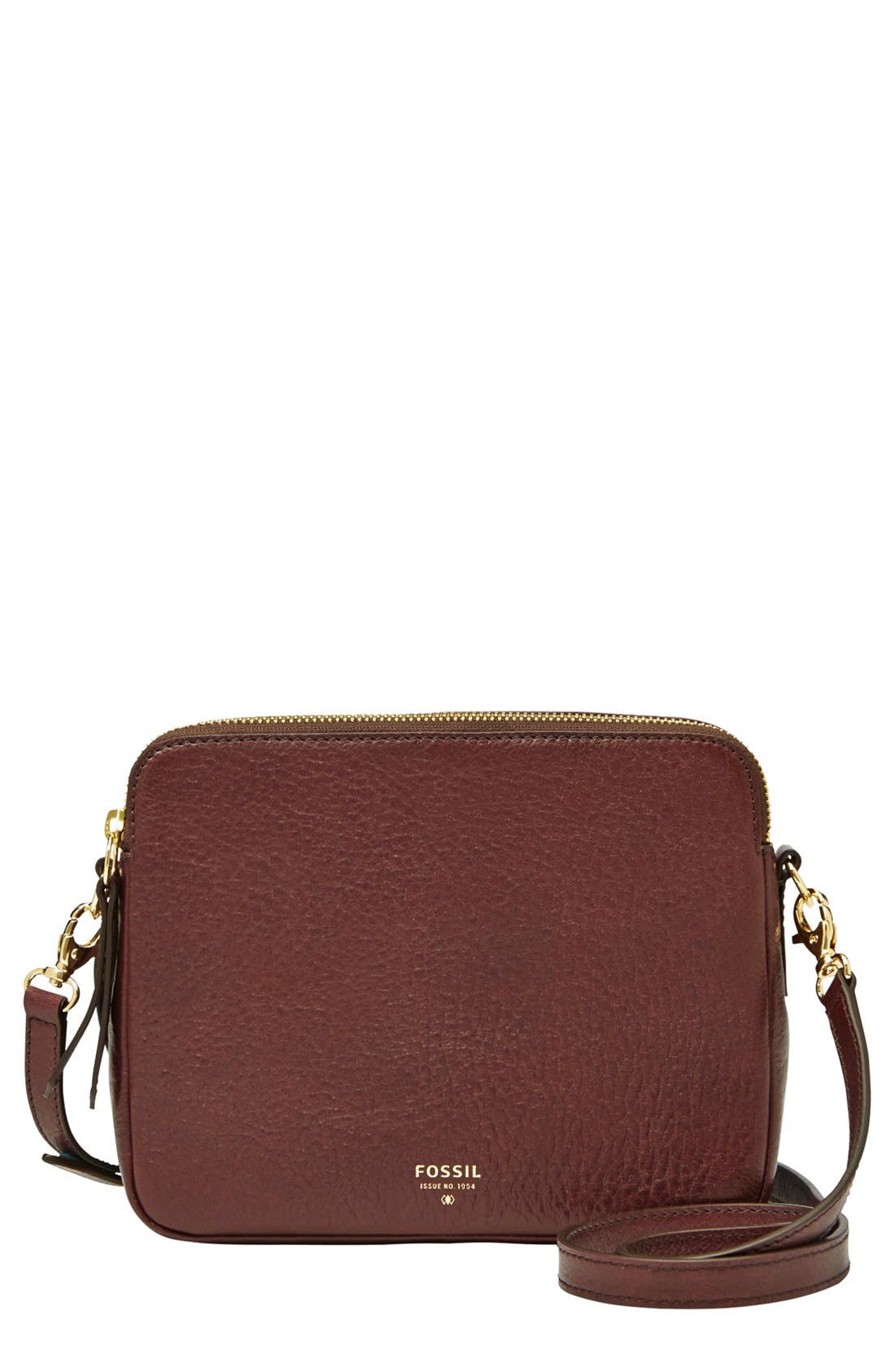 'Sydney' Leather Crossbody Bag, Main, color, RAISIN