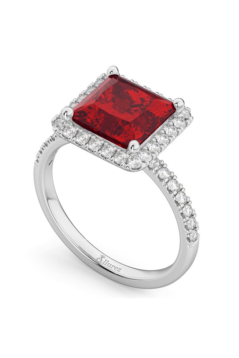 Princess Halo Ruby & Diamond Engagement Ring 14K Gold, Alternate, color, 3.47ct/White Gold