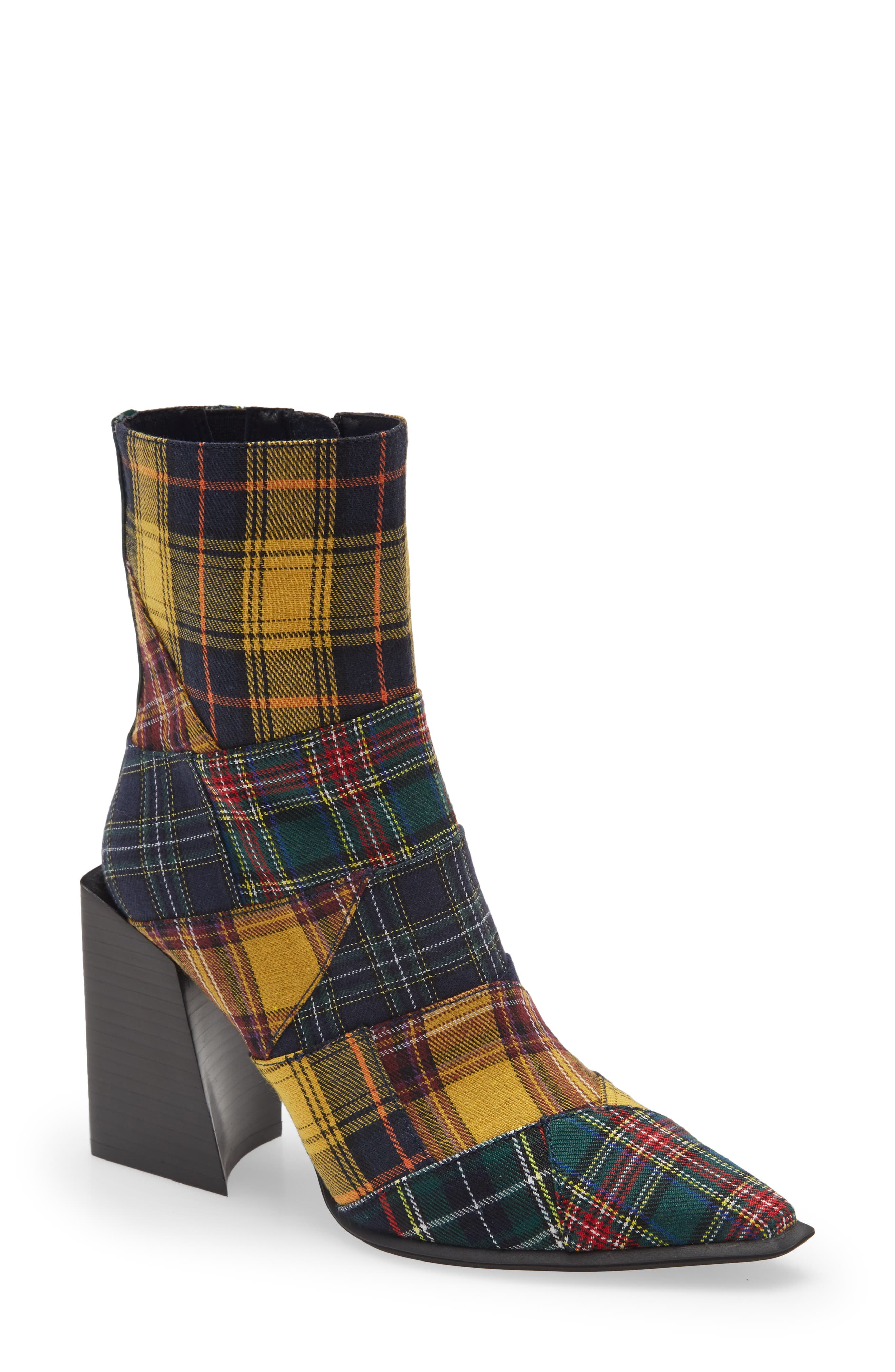 Lasiren Plaid Bootie, Main, color, YELLOW PLAID MULTI