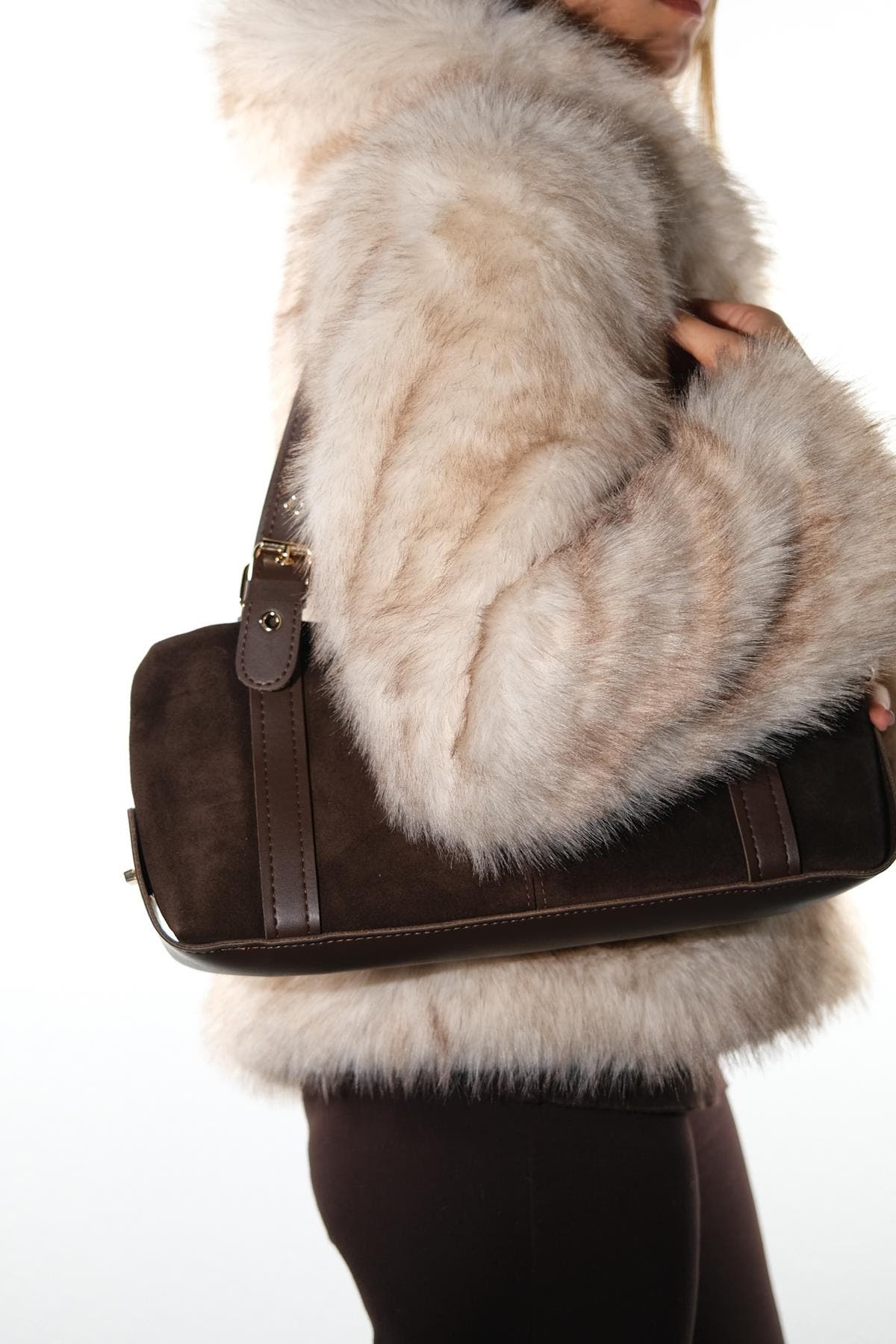 NERINA Leather Shoulder Bag, Alternate, color, Brown Suede