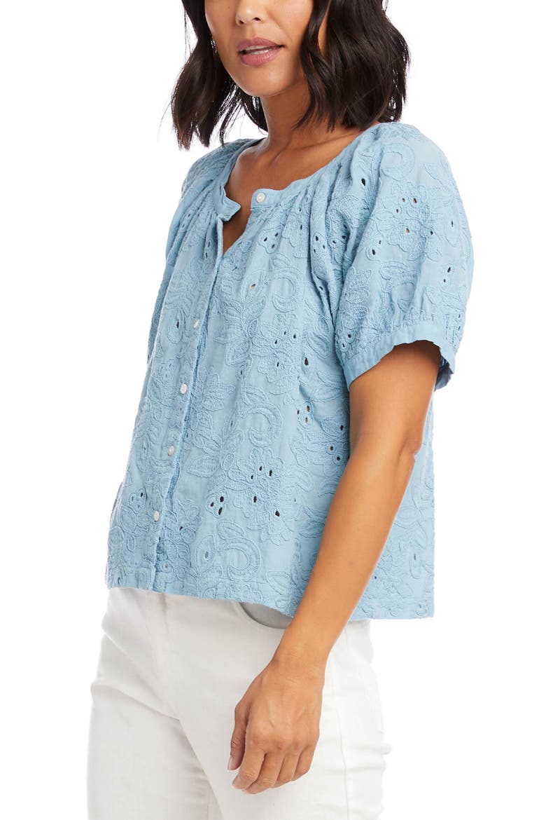 Floral Embroidered Short Sleeve Peasant Blouse, Alternate, color, SEA