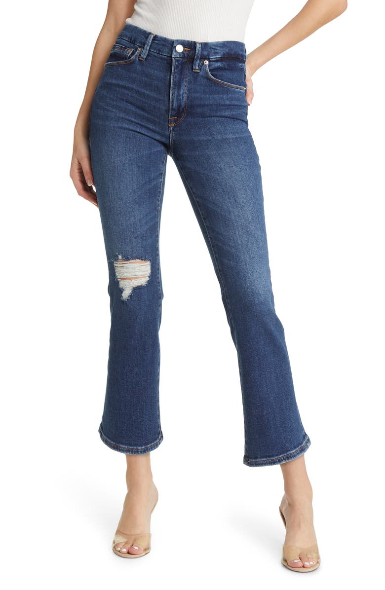 Good American Good Legs Ripped Crop Mini Bootcut Jeans, Main, color,