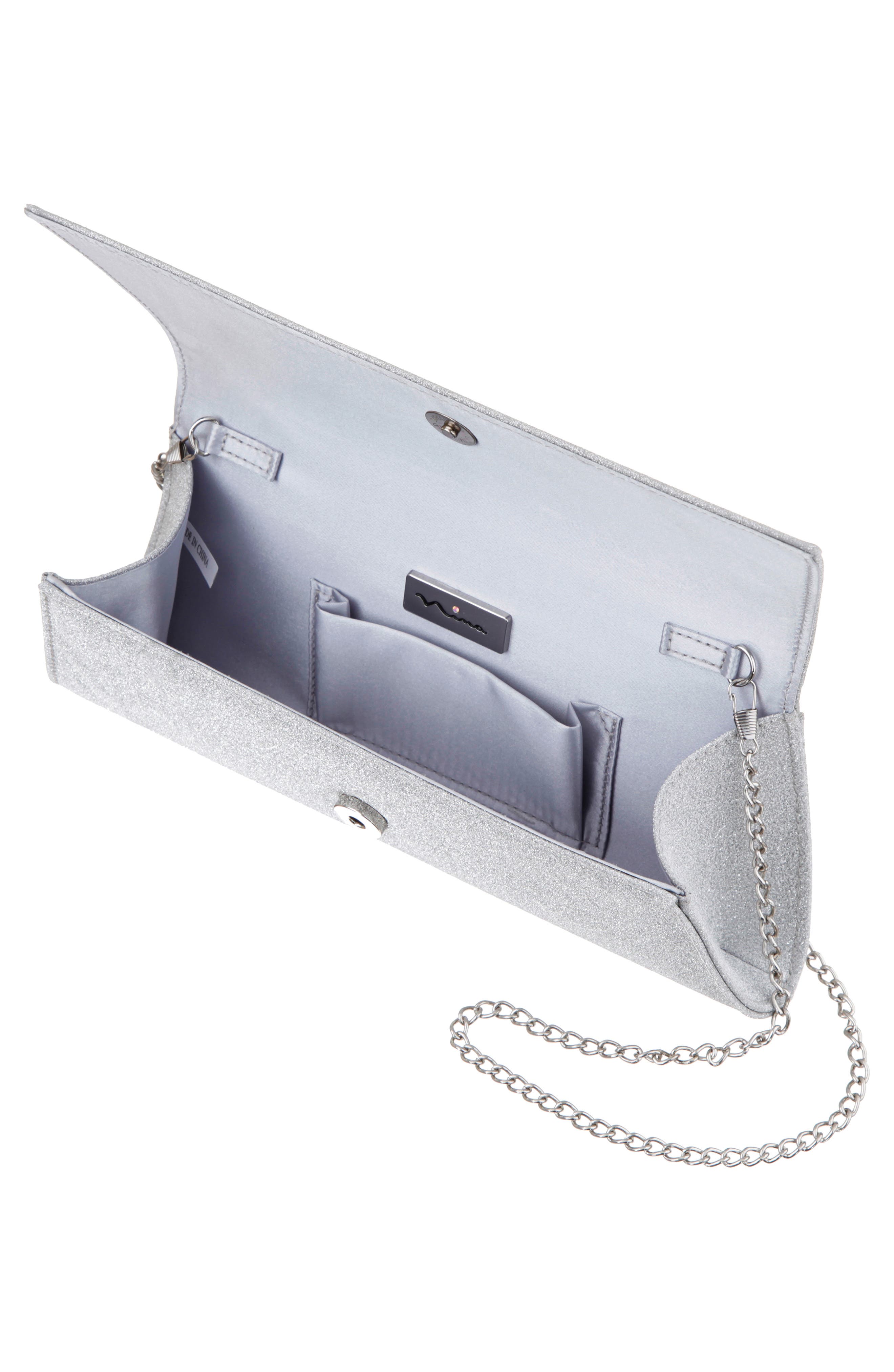 Nina Zoey Metallic Clutch, Alternate, color, Silver