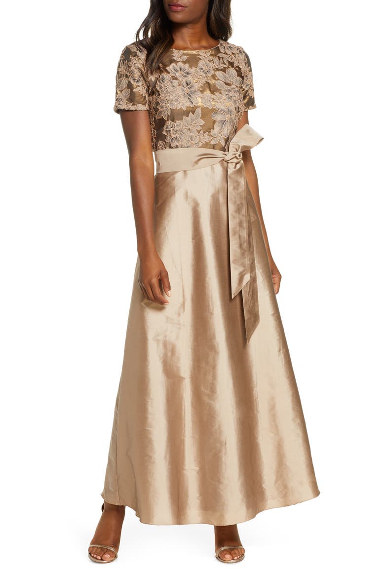 Beaded Taffeta Gown, Main, color, GOLD