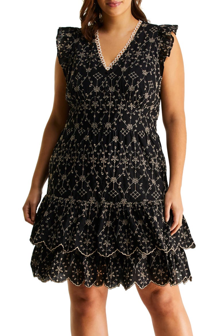 Bellini Ruffle Minidress, Main, color, BLACK/ BEIGE