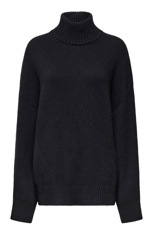Another Tomorrow Oversized Luxe Turtleneck In Black