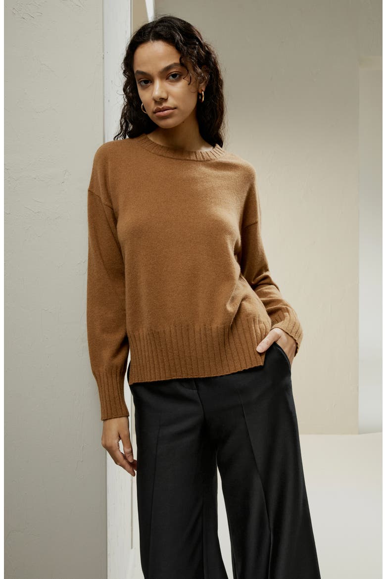 Women's Crew Neck Cashmere Sweater, Alternate, color, Brown