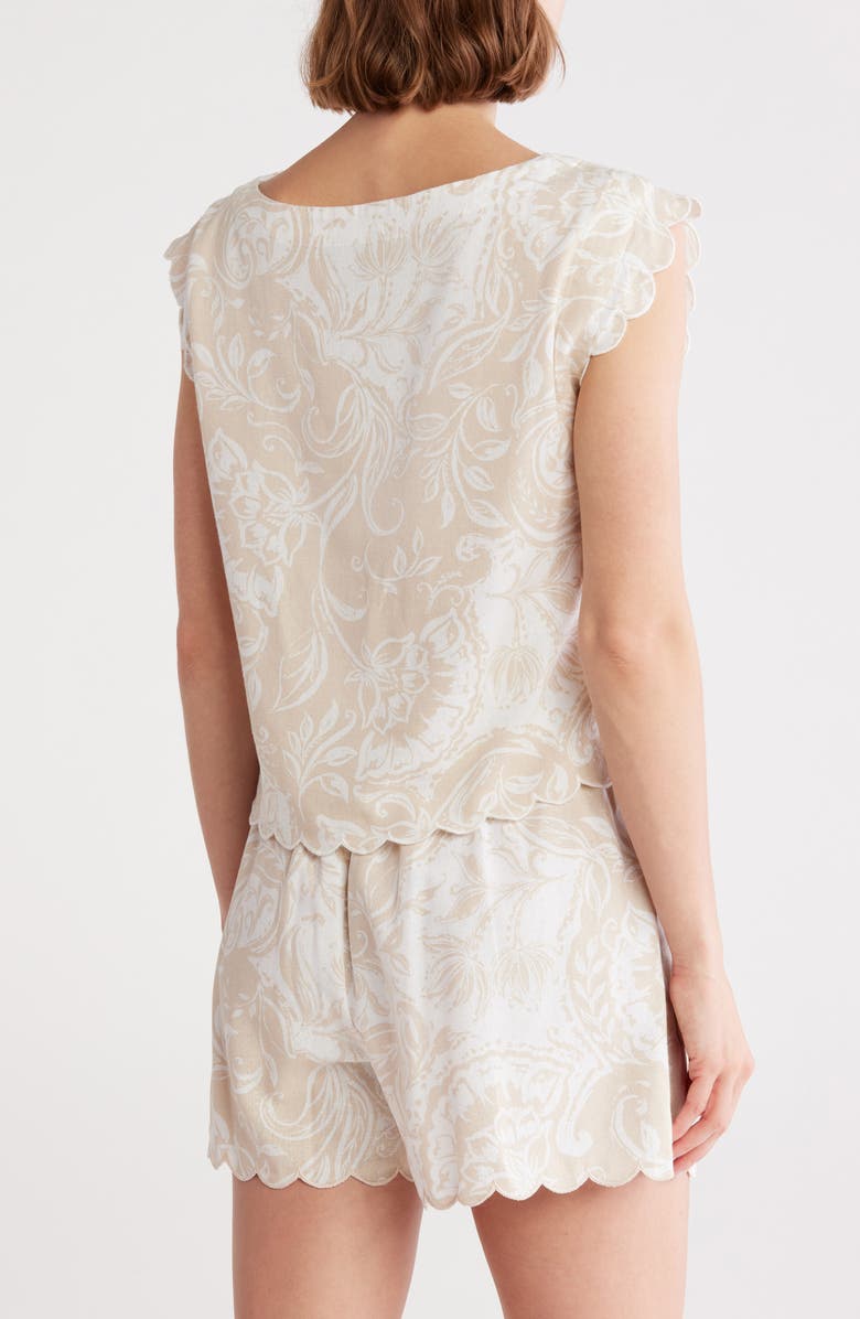 Ellen Tracy Scalloped Crop Tank, Alternate, color, Beige Batik